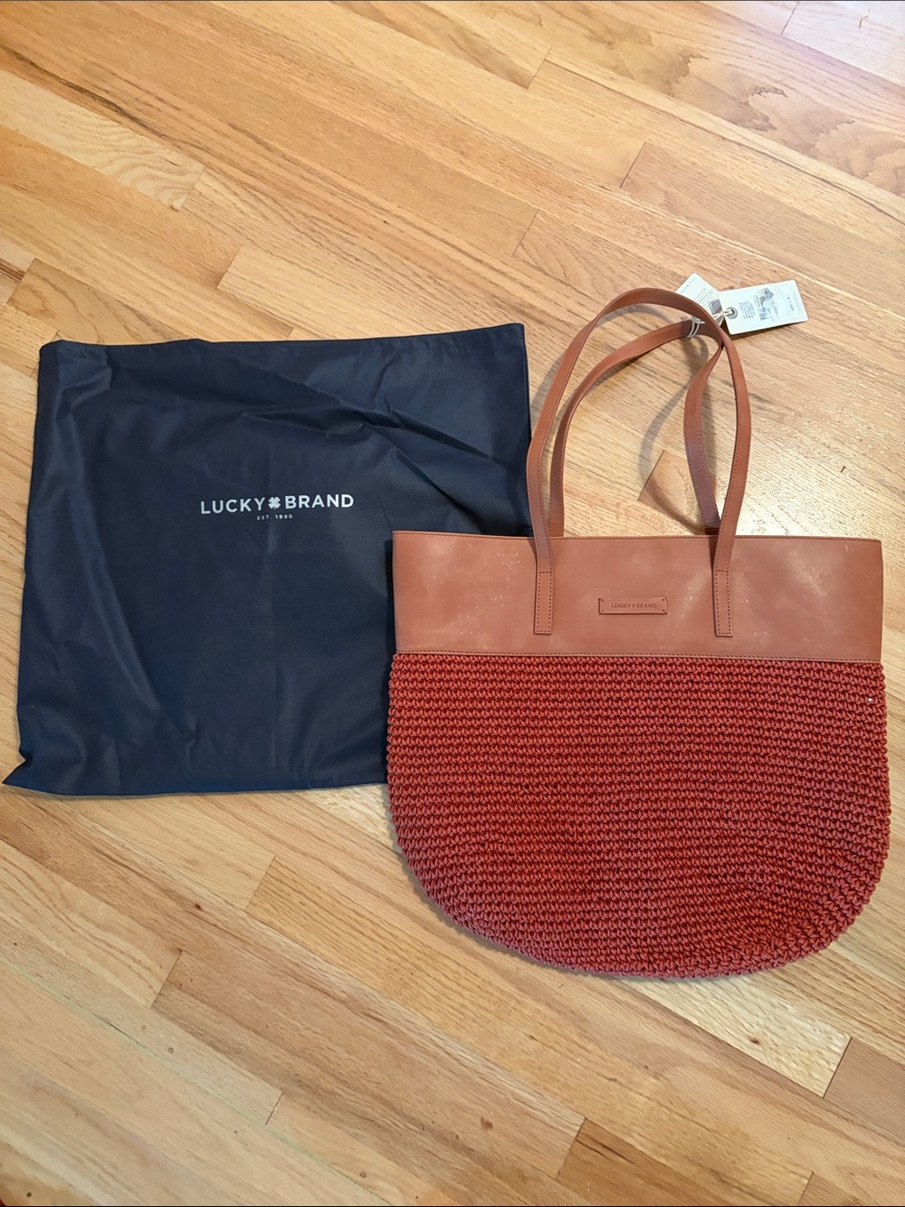 NWT Lucky Brand Bola Leather & Knit Tote Bag - Baked Clay